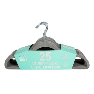 45023, Ideal Home Velvet Hanger 25PK Grey Silver Hook, 191554450233