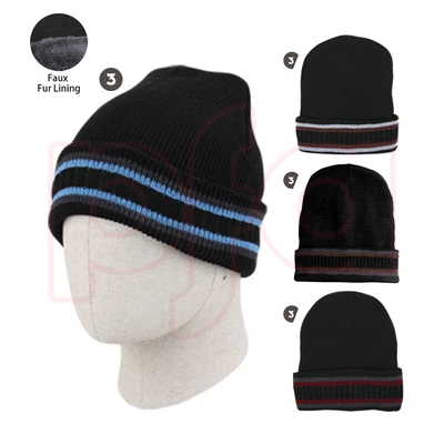 10066, Thermaxxx Men's Hat w/ Fur Lining 2 Stripes, 191554100664