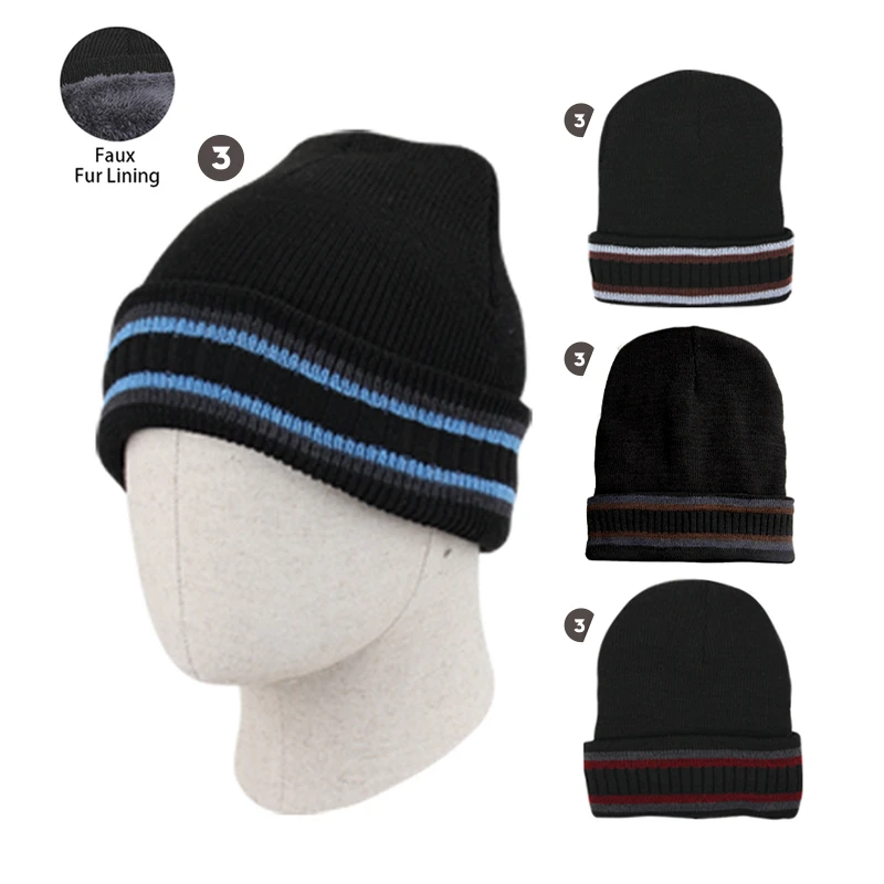 Thermaxxx Men's Hat w/ Fur Lining 2 Stripes