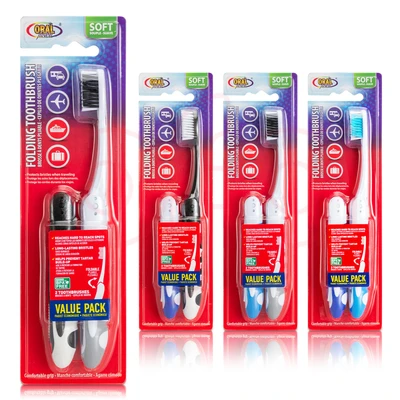 68059, Oral Fusion Folding Travel Toothbrush 2PK Soft, 191554680593