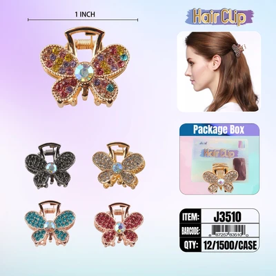 J3510, Hair Clip 1″ Inch with Diamond Assorted, 887257835100