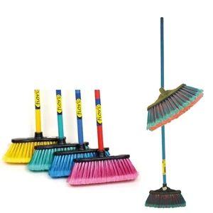 KK-004, Short Abanico Plastic Broom w/ Wood Stick, 681562000044
