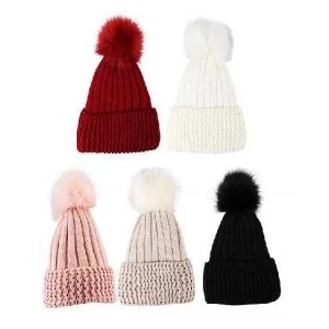 10050, Thermaxxx Ladies Pom Pom Hat w/Fur Lining, 191554100503
