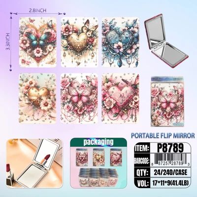 P8789, Portable Flip Mirror Butterfly Assorted 6  24/DP, 887257287893