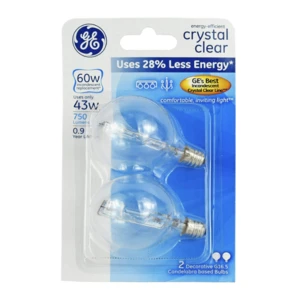 GE60202, GE Crystal Clear Decorative Bulb 60W 2PK, 43168602020