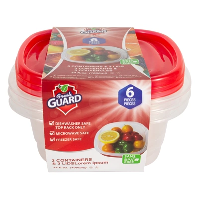 56024, Fresh Guard Storage Container Red Square 33.81oz 6PK DISC, 191554560246