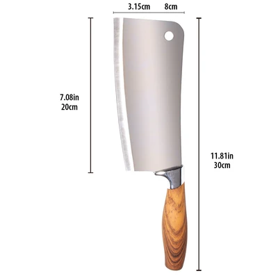 33067, Ideal Kitchen w/ Wood Handle 7" Cleaver Knife, 191554330672
