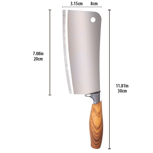 33067, Ideal Kitchen w/ Wood Handle 7" Cleaver Knife, 191554330672