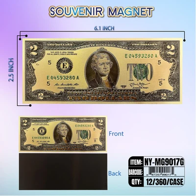 NY-MG9017G, Money Magnet $2 Bill Gold, 887257990175
