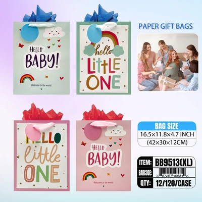 BB9513-XL, Baby Gift Bags XL.Assorted x4 16.5"x11.80"x4.7", 887257195310