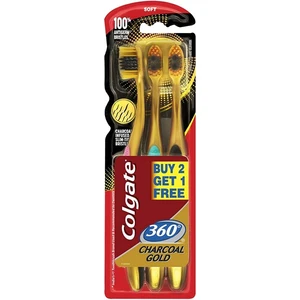 CTB-360CG3, Colgate Toothbrush 360 Charcoal Gold 3PK Soft, 8901314218025