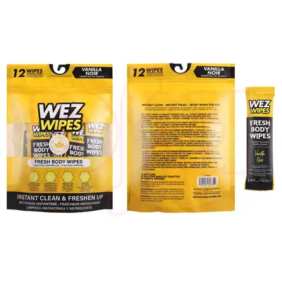 69331, WEZ WIPES  Fresh Body Wipes 12pcs Vanilla Noir, 191554693319