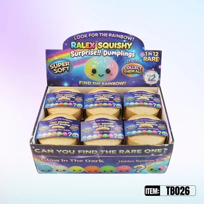 TB026, Ralex Squishy Dumplings Surprise Glow In Dark Soild & Rainbow 3.35", 887258010261
