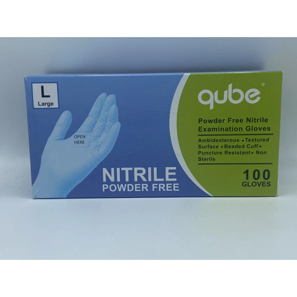 QNG-L, Qube Powder Free Blue Nitrile Exam Gloves 100CT Size: Large, 9356855003934