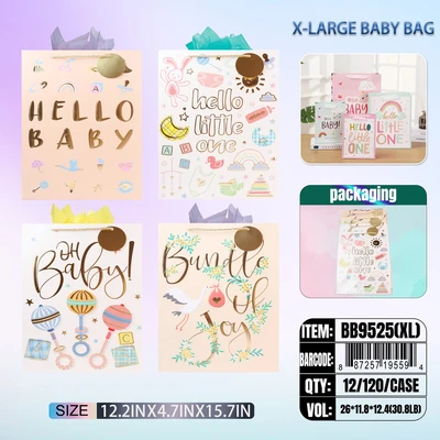 BB9525-XL, Baby Gift Bags XL. Assorted x4 16.5"x11.80"x4.7", 887257195594
