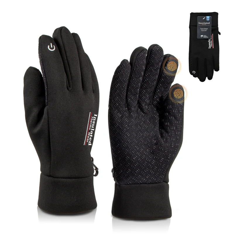 Insulated Men's Gloves w/2 Touch, Water Proof Non-slip Grip