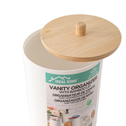 38224, Ideal Home Vanity Organizer w/ Bamboo Lid 3.5x3.5x4.6 inch, 191554382244