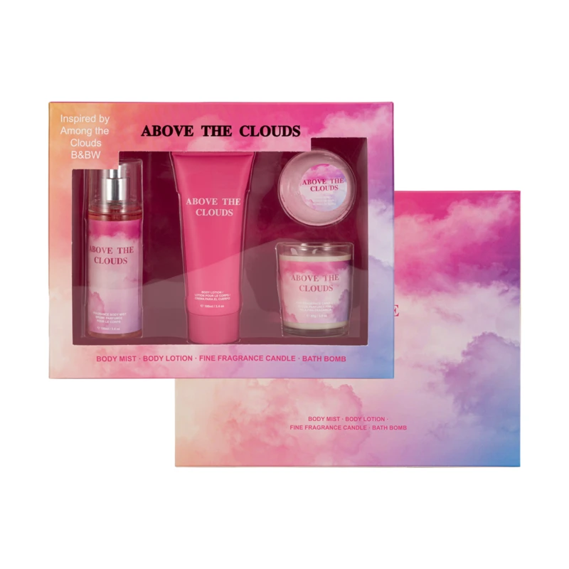 Women's 4pcs Set ABOVE THE CLOUDS 3.4fl.oz Body Mist 3.4fl.oz Body Lotion 3oz Candle 2oz Bath Bomb