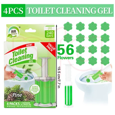 60133, Toilet Cleaning Gel 4 Packs Clean Pine Scent 6.43oz with 56 Stamps - Air Fusion, 191554601338