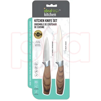 33066, Ideal Kitchen w/ Wood Handle Paring Utility 2PK Knives, 191554330665