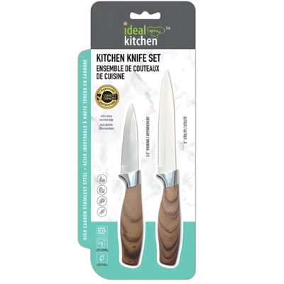 33066, Ideal Kitchen w/ Wood Handle Paring Utility 2PK Knives, 191554330665