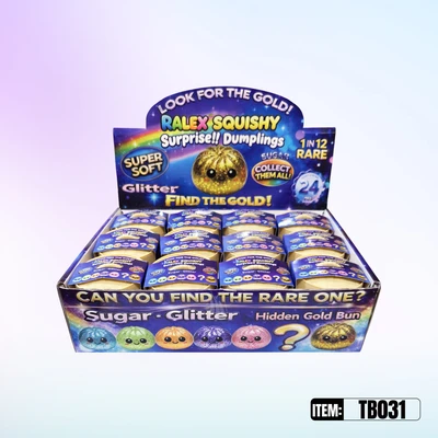 TB031, Ralex Squishy Sugar Mini-Dumplings Glitter Surprise Gold 2.17", 887258010315