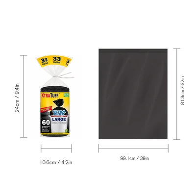30104, XtraTuff Ultra Flex Large Black Trash Bag 33Gal 60CT, 191554301047