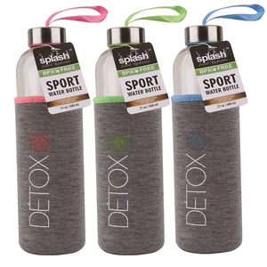 58119, Splash Glass Bottle 20oz Sleeve Detox Holder Chrome Top 1pk, 191554581197
