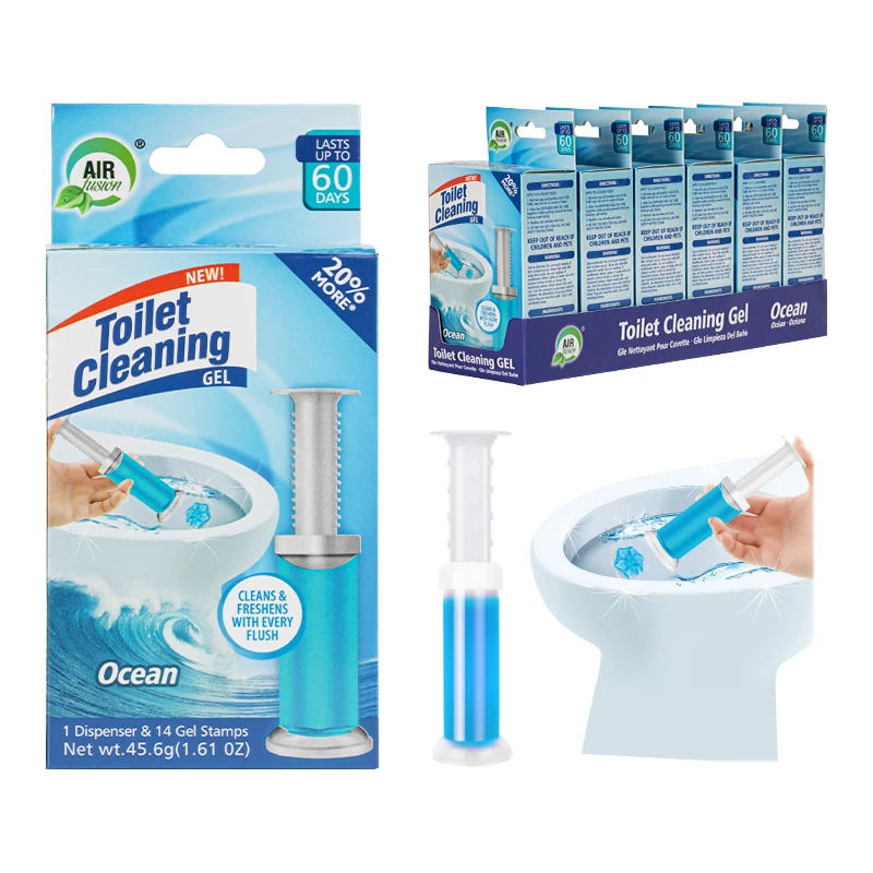 Toilet Cleaning Gel 1 Pack Clean Ocean Fresh Scent 1.61 oz with 14 Stamps - Air Fusion