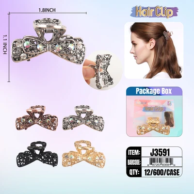 J3591, Hair Clip 2″ Inch with Diamond Assorted, 887257835919