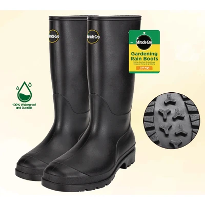 MG-90514, Miracle.Gro Gardening Rain Boots Knee-High Solid Black 8-12, 191554905146