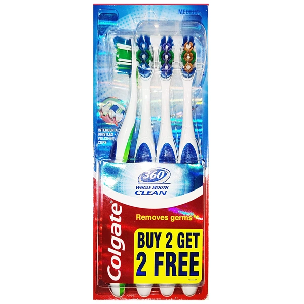 CTB-360WM4, Colgate Toothbrush 360 Whole Mouth Clean 4PK Medium & Soft, 8901314517463