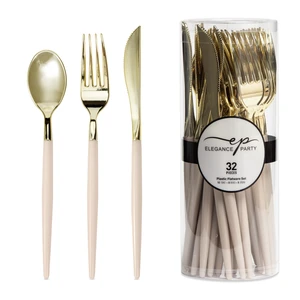 36354, Elegance Party 32PK Cutlery Linen+Gold, 191554363540