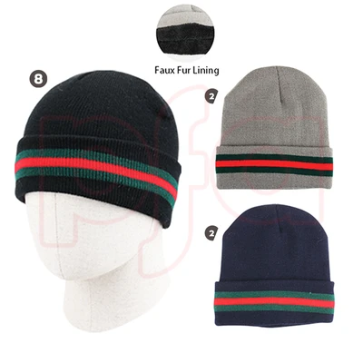 10053, Thermaxxx Beanie Hat w/ Fur lining Red Green Stripes, 191554100534