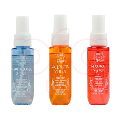 89328, Solo En Ibiza Body Mist 1.02.oz Women's 3pcs Bag Set BARCELONA BLISS MADRID MUSE VALENCIA VIBES, 191554893283