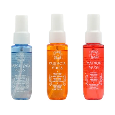 89328, Body Mist 1.02 oz/ 30 ml 3 Pcs Bag Set Barcelona Bliss/Madrid Muse/Valencia Vibes Scents - Solo En lbiza, 191554893283