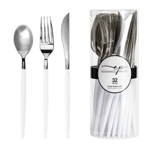 36260, Elegance Party 32PK Cutlery White+Silver, 191554362604