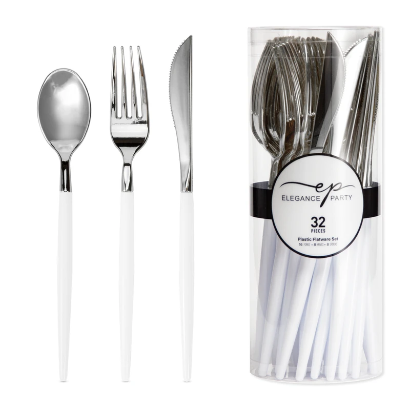 Elegance Party 32PK Cutlery White+Silver