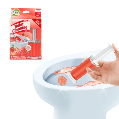 60132, Toilet Cleaning Gel 4 Packs Clean Peach Scent 6.43oz with 56 Stamps - Air Fusion, 191554601321