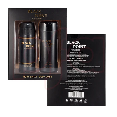 88575, Men's Aerosol Cans 2pcs Set  BLACK POINT 6.8fl.oz/200ml Body Spray 6.8fl.oz/200ml Body Wash, 191554885752