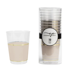 36352, Elegance Party 10PK 12oz Tumbler Clear+Gold+ Linen, 191554363526