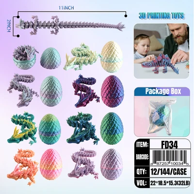 FD34, 3D Printed  12“ Dragon & Eggs, 887257100345