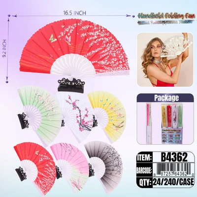 B4362, Hand Fan 16.5“x9.2" 24/DPQ, 887257643620