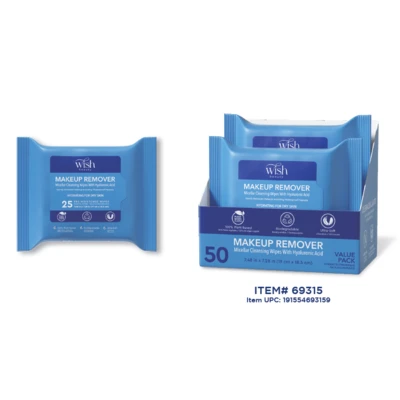 69315, Wish Beauty Facial Hydrating wipes 25ct 25ct x 2pack, 191554693159