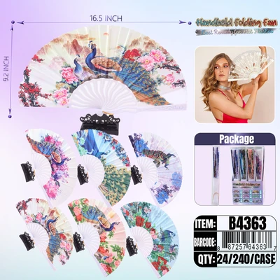 B4363, Hand Fan 16.5“x9.2" 24/DPQ, 887257643637