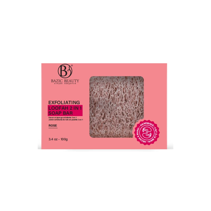 Bazic Beauty Exfoliating Loofah 2in1 Soap Bar 3.4oz/100g Rose