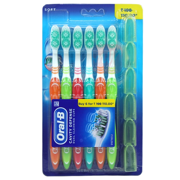 OB6CD-S-L, Oral-B Toothbrush 6PK Cavity Defense Soft w/ Cover Labelled, 4987176071545
