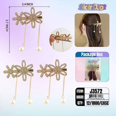 J3572, Hair Clip 3″ Inch with Pearl & Diamond Assorted, 887257835728