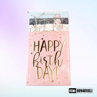BD9401-XL, Birthday Gift Bags XL.Assorted x4 Styles  11.8"x4.7"x16.5", 887257130618