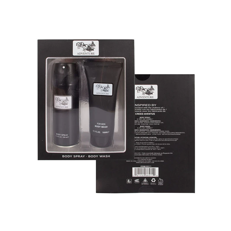 Men's Aerosol Cans 2pcs Set Adventure 200ml/6.76fl.oz Body Spray + 180ml/6.1fl.oz Body Wash